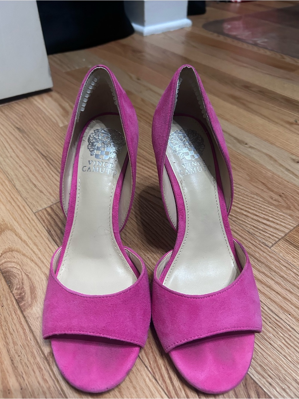 Vince Camuto Pink Suede Peep Toe Heels - Picture 7 of 7